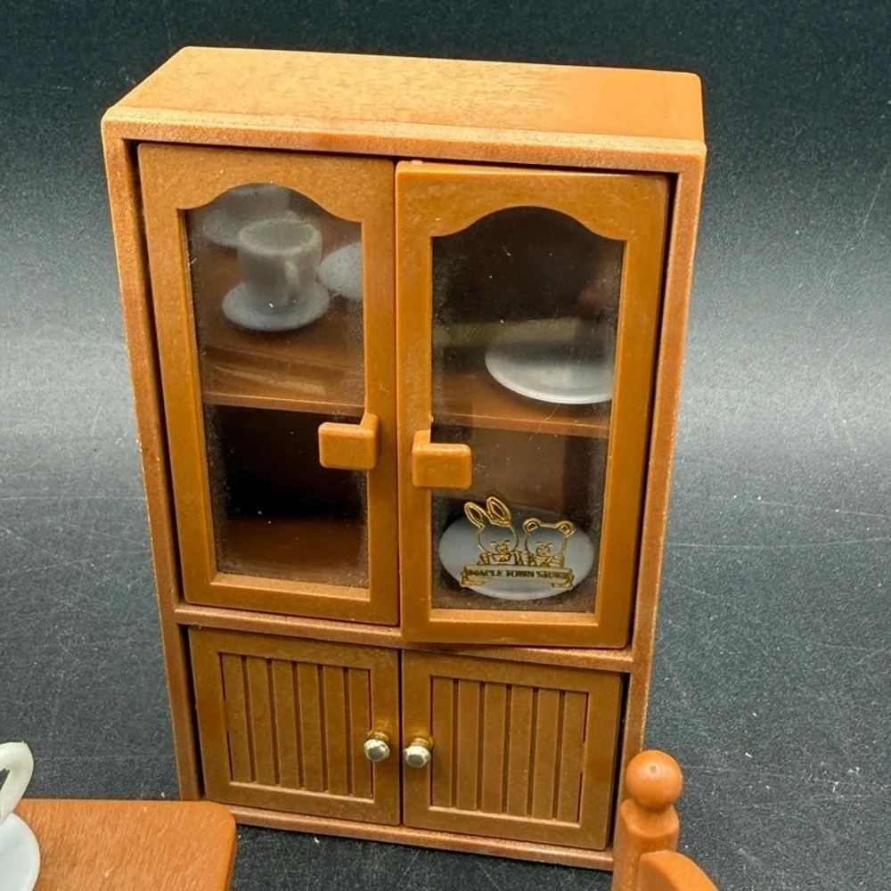 Vintage Calico Critters Maple Town Story Dining Room Set Brown Plastic Cottage